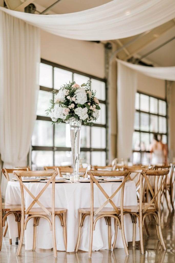 Dinner tables with flowers