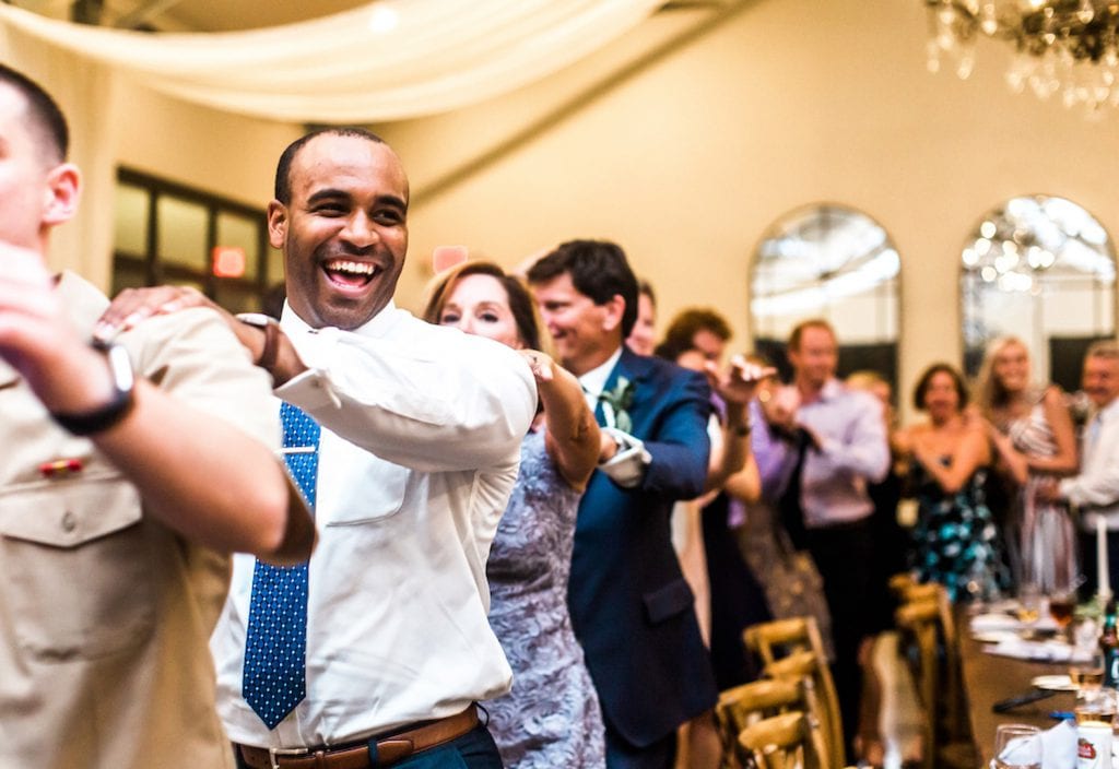 Dancing train with smiling man